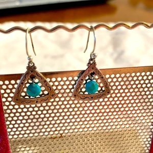 Silver and Turquoise Bead Drop Earrings